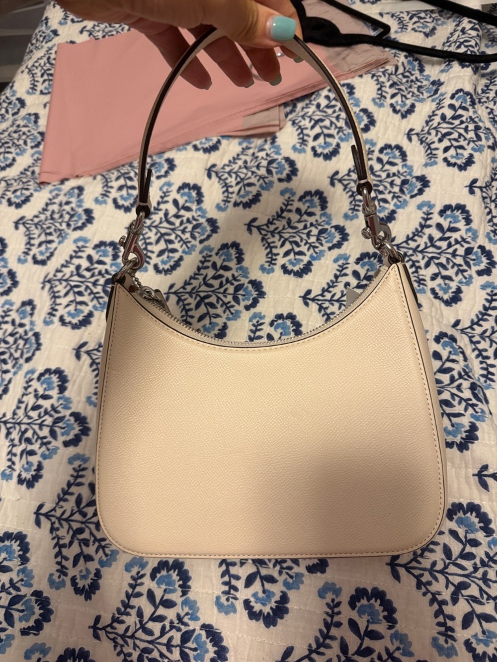 Coach Pebbled Leather Shoulder Bag in Chalk/Beige - Picture 4 of 8